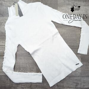 Tahari Beaded Sleeve Ribbed Long Sleeve Sweater Size XS